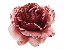 Украшение "Элегантная роза" на клипсе, розовый бархат, 14x8.5 см, Kaemingk