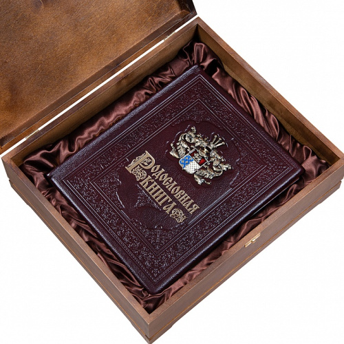 Подарочная Родословная Книга "Дворянский Герб" с Гравировкой из Кожи и Дерева фото 2