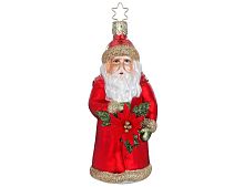 Ёлочная игрушка ДЕД МОРОЗ И ПУАНСЕТТИЯ, стекло, 13 см, Inge Glas