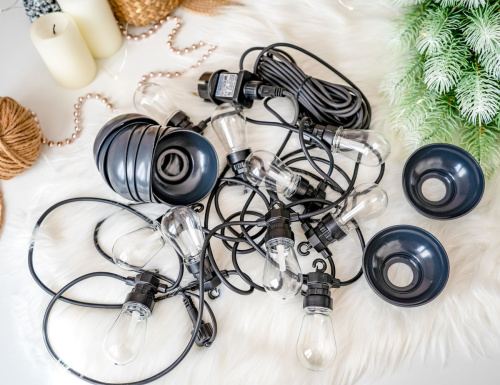 Светодиодная гирлянда Party Lights - РЕТРО-ФОНАРИКИ, 10 экстра тёплых белых LED-огней, 5 м, коннектор, чёрный провод, уличная, Winter Deco фото 4