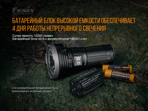 Фонарь светодиодный тактический Fenix LR40R, 12000 лм, аккумулятор фото 8