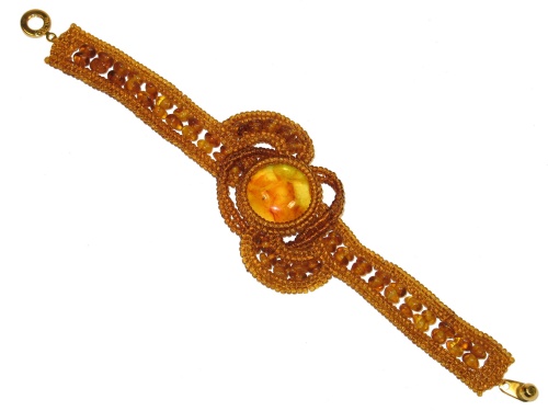 Плетеный браслет из бисера и балтийского янтаря, 20759