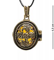 AM-1744 Подвеска "Медальон Лоза" (латунь, янтарь)