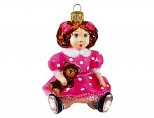 Ёлочная игрушка "Кукла в розовом платье с медвежонком", коллекция 'Формовые игрушки', стекло, 9.5 см, Ариель