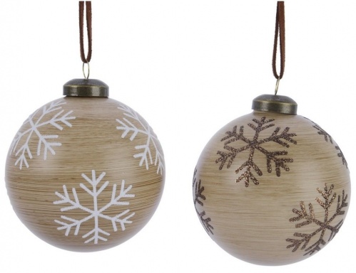 Набор стеклянных шаров "Снежинки в деревенском стиле", 8 см (12 шт.), Kaemingk