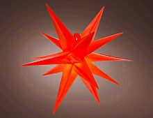 Подвесная светящаяся звезда 3D РАДЬЯНТА, PVC, красная, 2 тёплых белых LED-огня, 30 см, таймер, батарейки, уличная, Kaemingk (Lumineo)