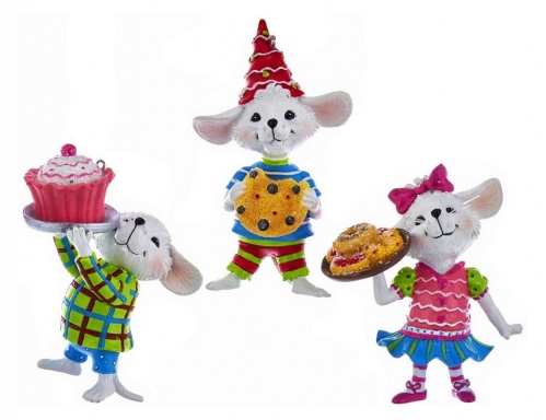 Ёлочная игрушка "Мышонок с десертом", полистоун, 8.2 см, разные модели, Kurts Adler