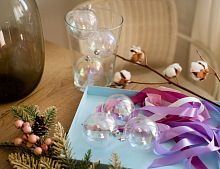 Набор однотонных пластиковых шаров глянцевых, цвет: прозрачный перламутр, 80 мм, упаковка 6 шт., Kaemingk/Winter Deco