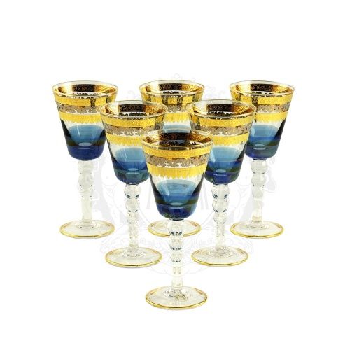 ADRIATICA Бокал для вина/воды, набор 6 шт, хрусталь голубой/декор золото 24К/платина фото 2