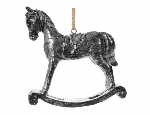 Ёлочная игрушка "Лошадка-качалка", серебряная, 12 см, SHISHI