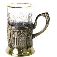 Подстаканник никелированный от "Екатерина (латунир)" из стали, хрусталя, латуни, цвет: Жёлтый Декоративные элементы: 65 см
