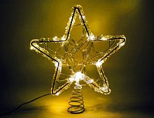 Ёлочная верхушка светящаяся "Звезда-плетёнка", акрил, 25 микро LED-огней, 20x3.5x21 см, батарейки, таймер, Kaemingk