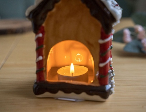 Подсвечник-домик ТЕРЕМОК В ГЛАЗУРИ (с конфеткой), под чайную свечу, керамика, 16 см, Kaemingk фото 2
