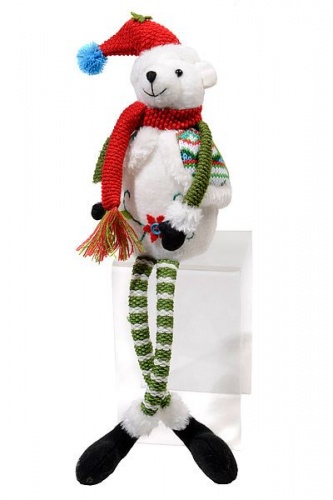 Кукла на ёлку "Нарядный мишка" длинноножка с носком для подарков, сидящий, подвеска, 44 см, Kaemingk
