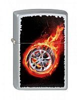 Зажигалка ZIPPO Tire On Fire, с покрытием Satin Chrome™, латунь/сталь, серебристая, матовая, 36x12x5, 205 Tire On Fire