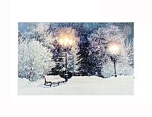 Светящаяся картина СКАМЕЙКА В СНЕЖНОМ ПАРКЕ, 6 холодных/тёплых LED-огней, 58х38 см, батарейки, Kaemingk (Lumineo)