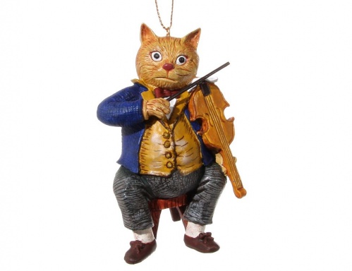 Ёлочная игрушка "Кот-скрипач", полистоун, 9 см, SHISHI