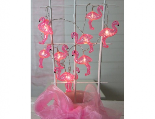 Электрогирлянда "Фламинго", розовая, 10 тёплых белых LED-огней, прозрачный провод, таймер, батарейки, 1.8 м, STAR trading фото 3