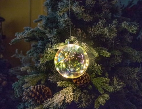 Светящийся ёлочный шар "Перламутровый шарм", стекло, тёплые белые микро LED-огни, Peha Magic фото 3