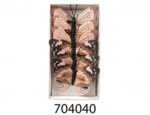 Набор "Зимние бабочки" на проволоке, перламутровый с глиттером, 10 см (упаковка 6 шт.), разные модели, Kaemingk фото 5