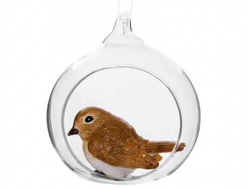 Стеклянный шар-колба с фигуркой "Золотая птичка", стекло, полистоун,  7 см, SHISHI