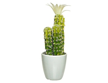 Искусственное растение в горшке ЦВЕТУЩИЙ КАКТУС (с белым цветком), пластик, 24 см, Kaemingk