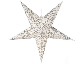 Подвесная светящаяся звезда ВОЛШЕБНЫЙ ВЕЧЕР, белая с серебряным принтом, 10 тёплых белых LED-огней, 60 см, таймер, батарейки, Koopman International