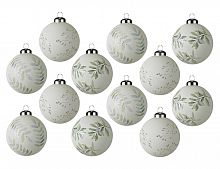 Набор стеклянных шаров "Морозные веточки", белый, 8 см, упаковка 12 шт, Kaemingk