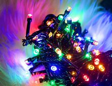 Электрогирлянда "Горошек", разноцветные LED лампочки, зеленый провод, контроллер, SNOWMEN