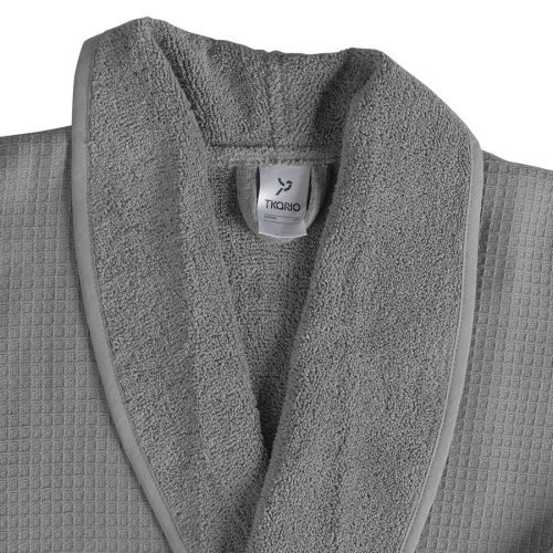 Халат банный из чесаного хлопка серого цвета из коллекции essential фото 6