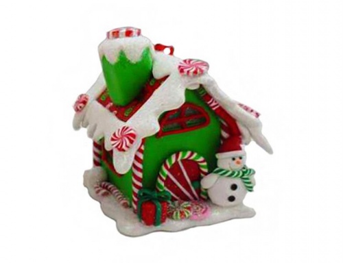 Ёлочная игрушка "Пряничная избушка с сахарной крышей для снеговика" с подсветкой LED-огнями, полирезин, 6х6.5х9 см, разные модели, Forest Market фото 2
