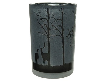 Подсвечник "Олени на опушке", стекло, прозрачный чёрный, 10x12.5 см, Kaemingk