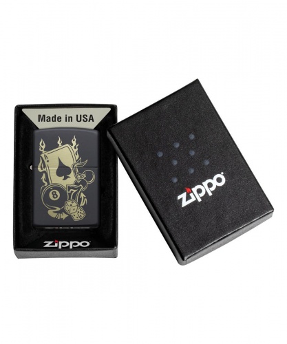 Зажигалка Zippo Gambling Design, покрытие Black Matte, латунь/сталь, чёрная, матовая фото 6