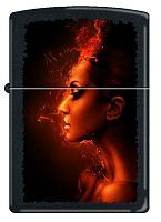 Зажигалка ZIPPO Девушка-огонь, латунь с покрытием Black Matte, чёрная, матовая, 36x12x56 мм, 218 BURNING WOMAN