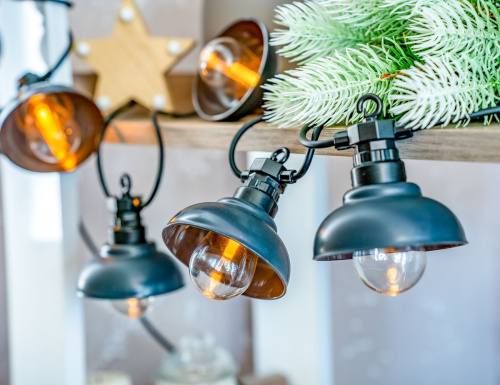 Светодиодная гирлянда Party Lights - РЕТРО-ФОНАРИКИ, 10 экстра тёплых белых LED-огней, 5 м, коннектор, чёрный провод, уличная, Winter Deco