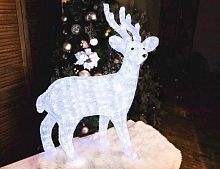 Светящаяся фигура "Белый олень", акрил, 380 холодных белых LED-огней, 97см+5м, уличный, Kaemingk