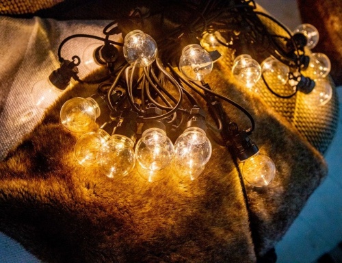 Электрогирлянда "Уютные лампочки-шарики", 20 тёплых белых LED-ламп, 9.5+5 м, контроллер, коннектор, черный провод, уличная, Kaemingk