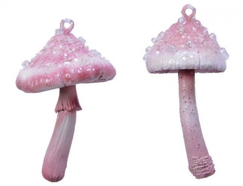 Набор ёлочных игрушек "Волшебные грибы", полистоун, нежно-розовый, 6-6.5 см, 2 шт, Kaemingk