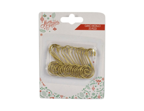 Крючки для ёлочных украшений КАССИ, металл, золотые, 4 см, 20 шт., Due Esse Christmas