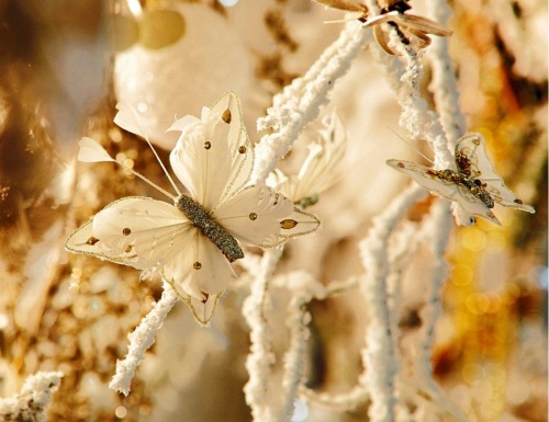 Декоративные бабочки МОТЫЛЬКИ, перо, слоновая кость, 3 шт., Kaemingk (Decoris) фото 4