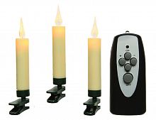 Свечи ёлочные "Классик" на клипсах (10 шт.), тёплые белые LED-огни, эффект 'живого пламени', 1.5х10.2 см, батарейки, таймер, ПДУ, Kaemingk