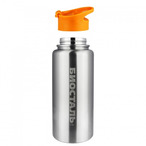 Термос Biostal Спорт (1 литр), стальной/оранжевый фото 6