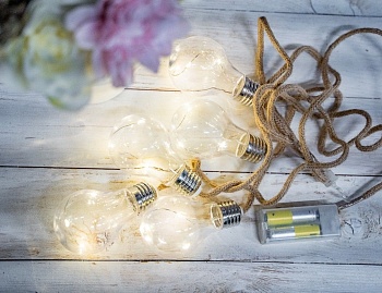 Ретро гирлянда-гроздь "Чарминг лайт", 5 ламп, 15 тёплых белых микро LED-огней, 70 см, батарейки, Koopman International