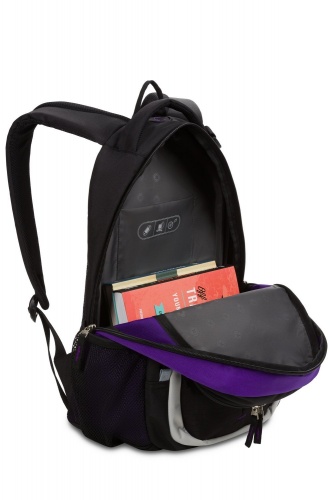 Рюкзак Swissgear, чёрный/фиолетовый/серебристый, 32х15х45 см, 22 л фото 6