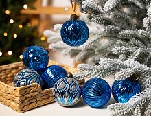 Набор стеклянных шаров СУАРЭ БЛЮ, голубой, 8 см, 12 шт., Winter Deco