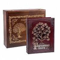 Подарочная Родословная Книга "Изысканная с Росписью" с Гравировкой из Кожи и Дерева