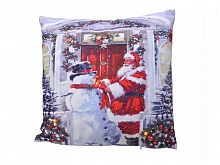 Светящаяся подушка "Санта и снеговик", 5 тёплых белых LED-огней, 45х45 см, Kaemingk