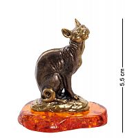 AM-1071 Фигурка "Кошка Корниш-рекс" (латунь, янтарь)