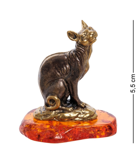 AM-1071 Фигурка "Кошка Корниш-рекс" (латунь, янтарь)