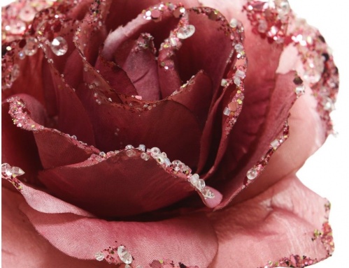 Украшение "Элегантная роза" на клипсе, розовый бархат, 14x8.5 см, Kaemingk фото 2